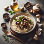 Risotto cremoso con funghi porcini freschi, perfetto per pranzi eleganti