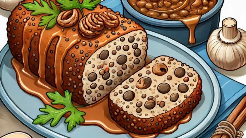 Secondo piatto vegano per il menù di Natale: Arrosto di Lenticchie e Noci con Salsa ai Funghi