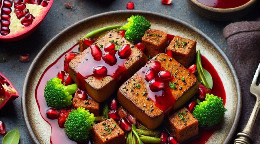 Secondo piatto vegano per Capodanno: Seitan Brasato con Salsa al Melograno