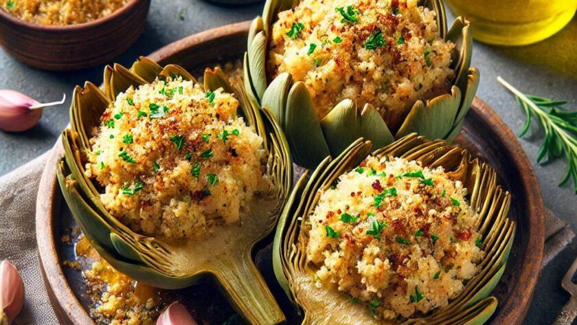 Antipasto vegano per il menù di Natale: Carciofi Ripieni al Forno