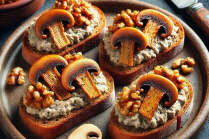 Antipasto vegano: Crostini con Paté di Porcini e Noci per il cenone di Capodanno