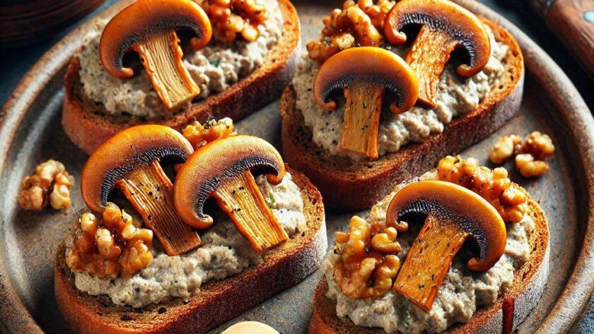 Antipasto vegano: Crostini con Paté di Porcini e Noci per il cenone di Capodanno
