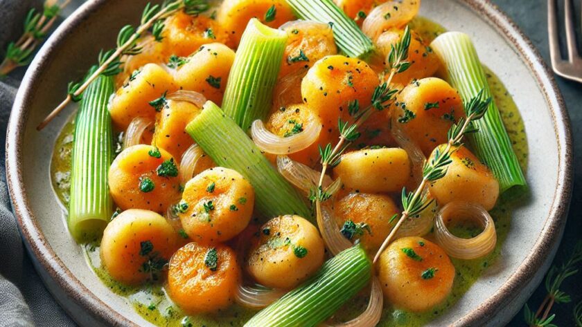 Gnocchi di Patate Dolci con Salsa al Porro e Timo