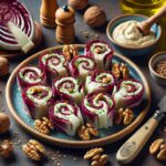 antipasto vegano: Involtini di Radicchio con Crema di Noci