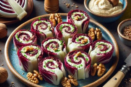 antipasto vegano: Involtini di Radicchio con Crema di Noci