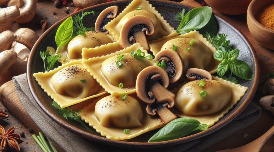 Antipasto vegano chinese style: Ravioli Vegani al Vapore con Ripieno di Funghi e Zenzero
