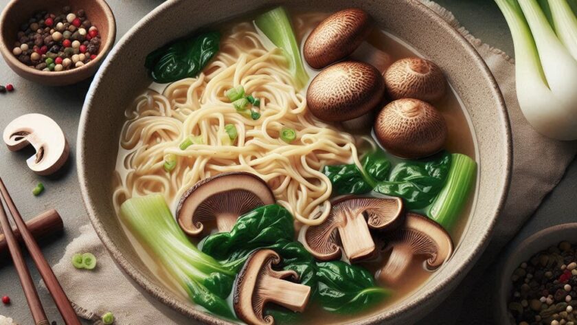 Primo piatto vegano per l'Anno del Serpente: Zuppa di Noodles con Funghi Shiitake e Bok Choy